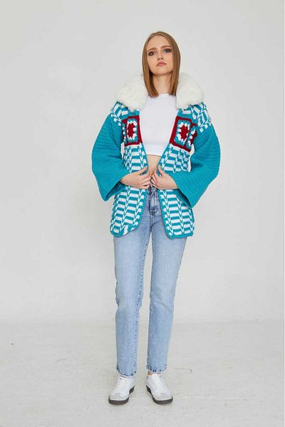 Redpoint Jackets Tig Handcrafted Hand Knitted Faux Fur Detailed Cardigan