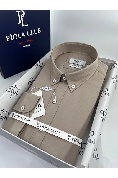 Piola Club Ανδρικό πουκάμισο με γιακά με κουμπιά Slim Fit Gabardine χωρίς τσέπη (μπεζ)
