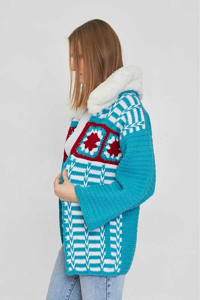 Redpoint Jackets Tig Handcrafted Hand Knitted Faux Fur Detailed Cardigan