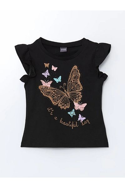 LC Waikiki Tricou pentru fetiță LCW ECO negru cu gât crew