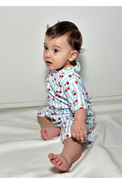 Drop Kids Mother Child Combination Pajama Set Cherry Line Pattern Short Shorts (Sold One at a Time)