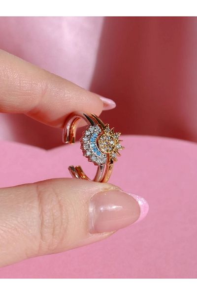 Claritas Takı Adjustable Moon and Sun Couple Ring