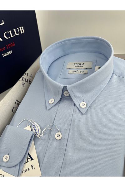 Piola Club Ανδρικό πουκάμισο με απαλή υφή, λεπτή εφαρμογή χωρίς τσέπη με κουμπιά (ανοιχτό μπλε)