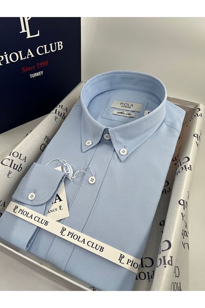 Piola Club Ανδρικό πουκάμισο με απαλή υφή, λεπτή εφαρμογή χωρίς τσέπη με κουμπιά (ανοιχτό μπλε)