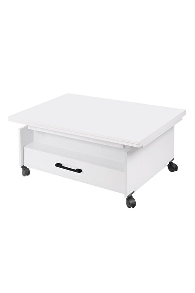 Viento Mobilya Kademeli Mekanizmalı Orta Sehpa Açılır Beyaz Renk Tekerli Yeme...