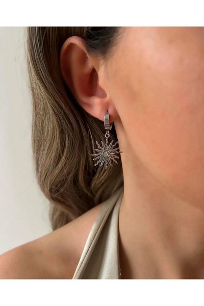 özgül takı ve tasarım Stainless Steel Sun Moon and Star Pattern Women's Earrings