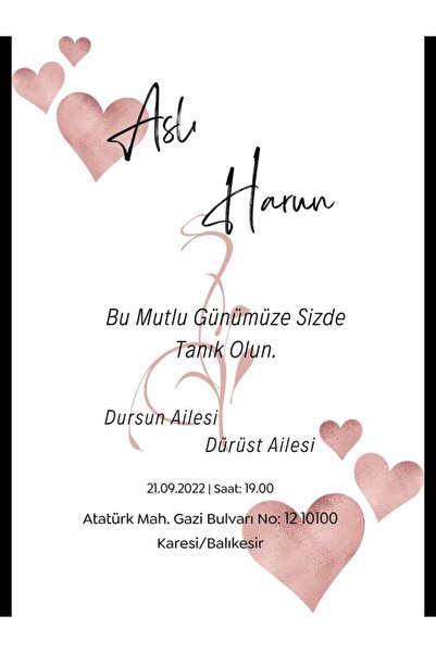 izmirdenet Düğün Davetiyesi , Nişan Davetiyesi , Kına Davetiyesi 50 Adet