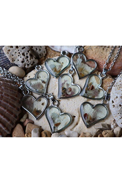 Tabiart Deniz Kabuklu Denizaltı Konseptli El Yapımı Kolye, Kalp Çerçeve (MEDİUM SİZE) (1 ADET)