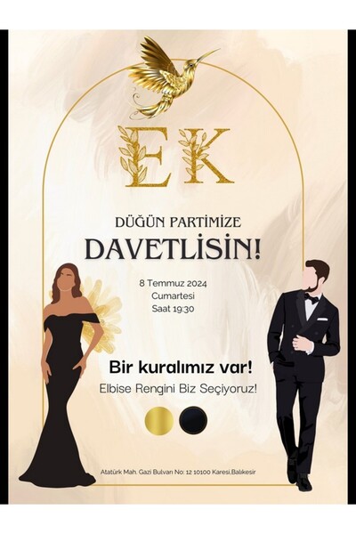 izmirdenet Düğün Davetiyesi , Nişan Davetiyesi , Kına Davetiyesi 50 Adet