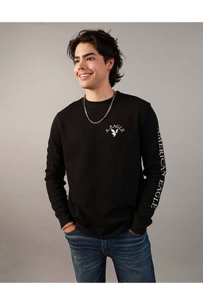 AMERICAN EAGLE بدلة رياضية حرارية بأكمام طويلة وشعار AE