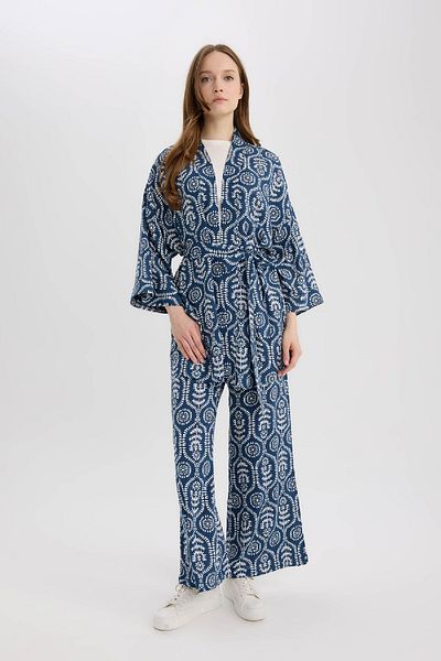 DeFacto Regular Fit Kapesní Detailní Vzorované široké široké kalhoty E7391AX25SM