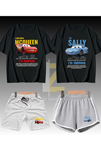 GBRO Unisex Sally Mcqueen Cars Printed Tshirt-Shorts Lover Combination 4Pcs Set