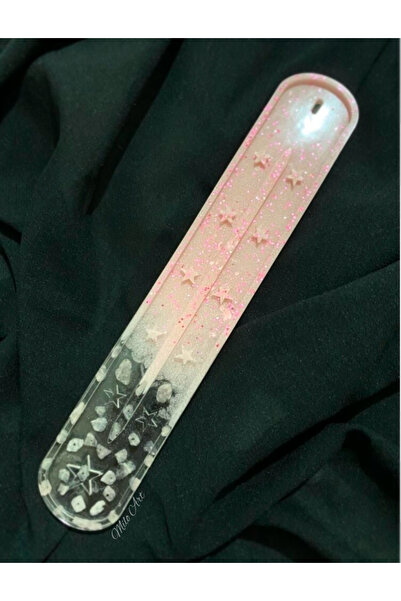 Milo Art Pembe Kuvars Taşlı Epoksi Tütsülük Glitterlı Epoksi Tütsülük Pembe E...