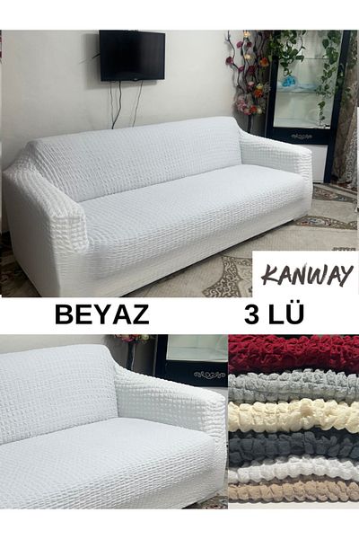 kanway Husa de canapea Wrap pentru 3 persoane cu elastic elastic - Fără fustă