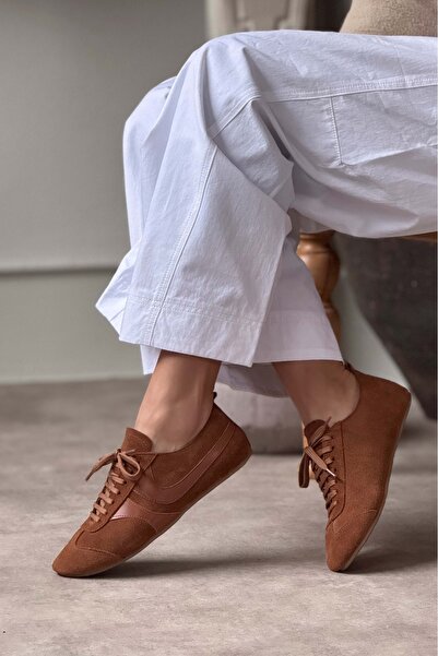 NİŞANTAŞI SHOES Dámská šněrovací sportovní obuv Saint Tan Genuine Suede Flat Sole