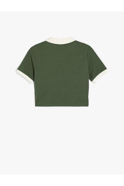 Koton Short Sleeve Ribbed Polo Neck T-Shirt with Embroidery Detail
