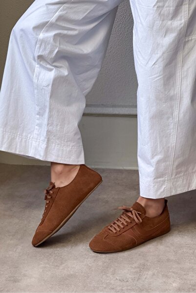 NİŞANTAŞI SHOES Dámská šněrovací sportovní obuv Saint Tan Genuine Suede Flat Sole