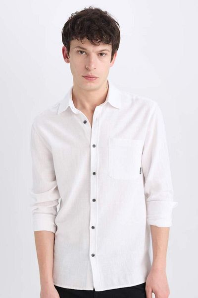 DeFacto New Season 100% Cotton Regular Fit Basic Plain Long Sleeve White Shirt