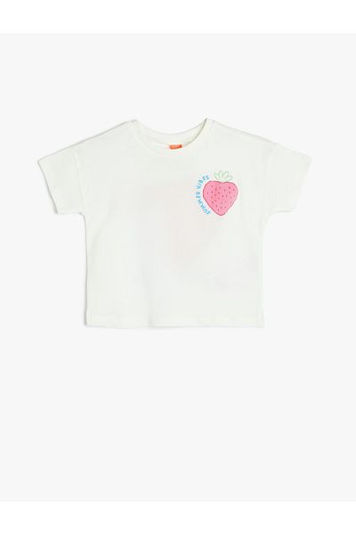 Koton Crew Neck Short Sleeve Strawberry Print Cotton T-Shirt