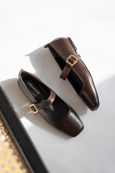 STRASWANS Women's Belt - Wrinkled Leather Ballerina Brown Import