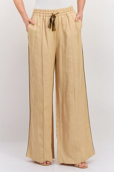 Scotch & Soda Women Regular Fit Plain Wide Leg Pants, Beige
