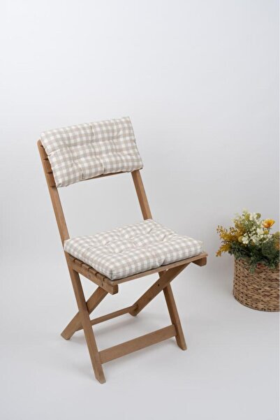 ALTINPAMUK Μαξιλάρι καρέκλας Bistro Gingham Beige με κορδόνια