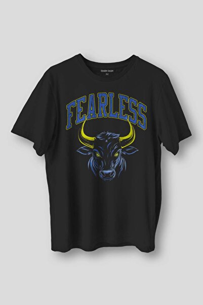Kendim Seçtim Tricou unisex Fearless Bull Bull 1907 - galben bleumarin, imprimat cu text Fearless, sport de gimnastică