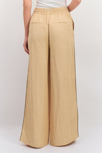 Scotch & Soda Women Regular Fit Plain Wide Leg Pants, Beige