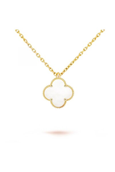 LindaOzbeyBijuteri قلادة مجوهرات من اللؤلؤ الأبيض بلون ذهبي