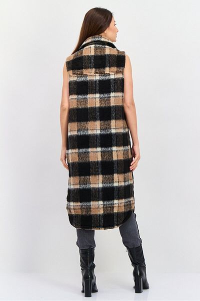 Violet Romance Women Plaid Sleeveless Trench Coat, Multicolor
