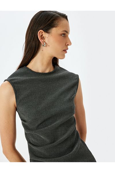 Koton New Season Round Neck Drape Detailed Asymmetrical Sleeveless T-Shirt