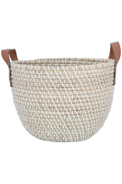 ALSAIF Wicker Basket Round 35 X 35 X 25 Cm Light Beige