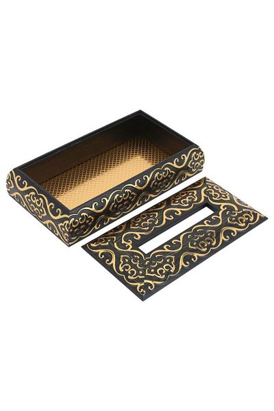ALSAIF Wooden Tissue Box Engraved Black