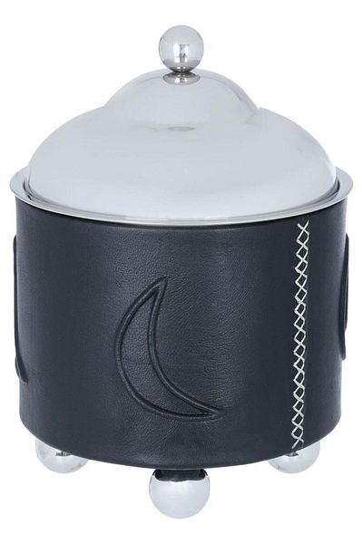 ALSAIF Steel Food Warmer 23 X 23 X 30 Cm Round Double Bowl Crescent Pattern Small Black
