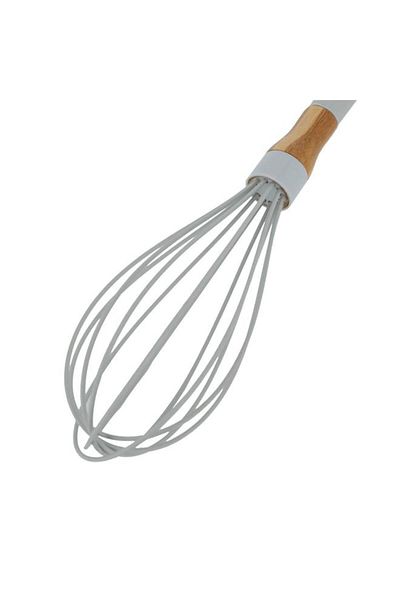 ALSAIF Silicone Egg Beater 10 Inches With Wooden Handle Grey
