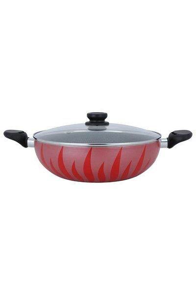ALSAIF Steel Cooking Pot 32 Cm Glass Lid Red