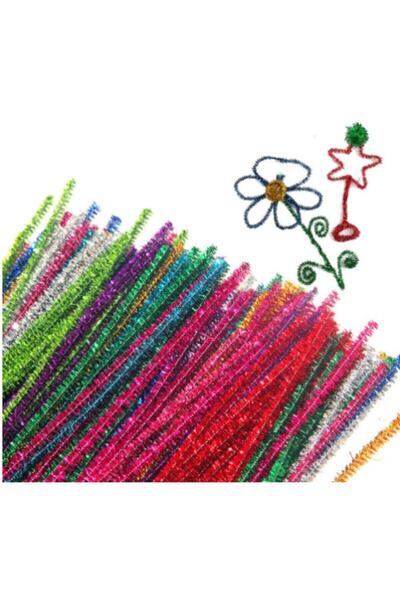 Dünya Magnet 100 Adet Renkli Simli Şönil , Tüylü Tel, 30 cm, Eğitici Şönil Se...