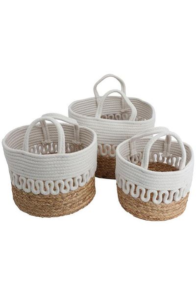 ALSAIF Cotton Baskets Set 25 30 35 Cm Round 3 Pieces Beige
