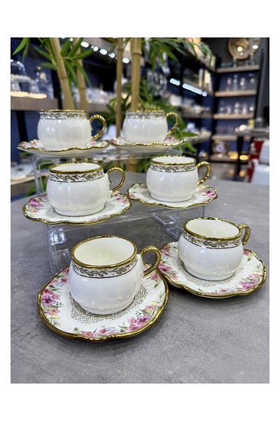 Doğudeko Luxury Porcelain Sienna Set of 6 Coffee Side Glasses