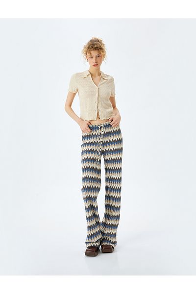 Koton New Season Buttoned Shirt Collar Textured Short Sleeve Blouse Wrap