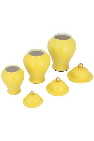 ALSAIF Porcelain Vase Set 3 Pieces With Lid Yellow