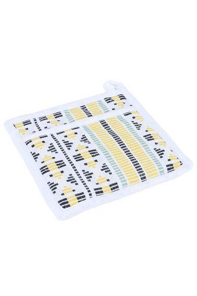 ALSAIF Fabric Pot Holder Set 3 Pieces Yellow And White