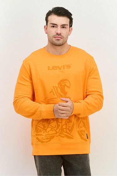 Levi's Men Crew Neck Long Sleeves Brand Logo Sweatshirt, Orange