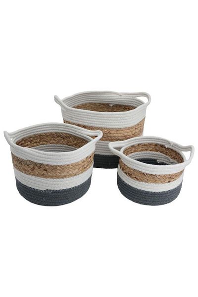 ALSAIF Cotton Baskets Set 22 X 26 X 32 Cm Round With Handle 3 Pieces Colored