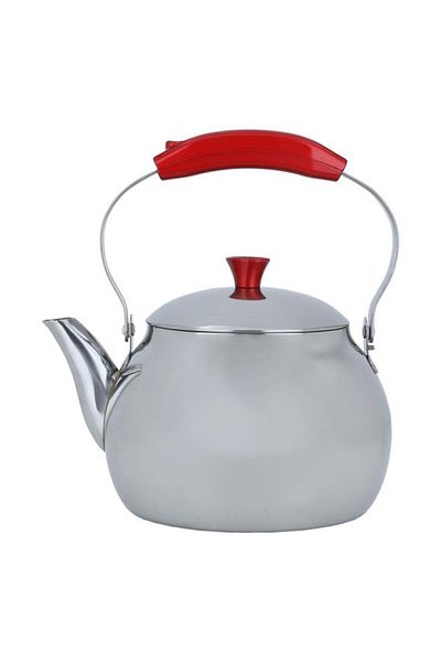 ALSAIF Teapot With Red Steel Handle 2 Liter Silver