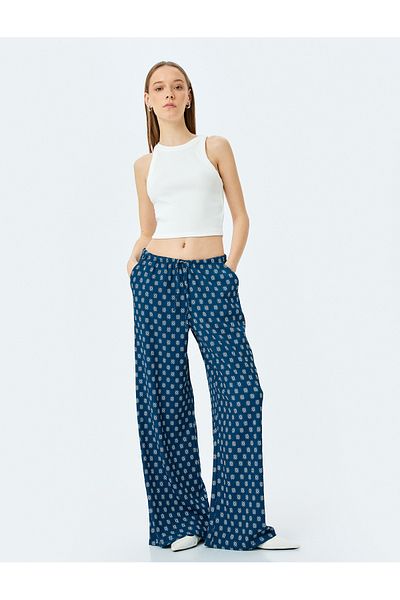 Koton New Season Waist Lace-Up Comfortable Fit Wide Leg Trousers Wrap