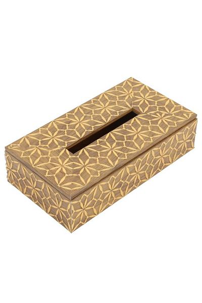 ALSAIF Wooden Tissue Box Engraved Brown