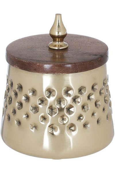 ALSAIF Steel Incense Burner And Incense Box Set With A Wooden Base And Two Handles 3 Pieces Gold