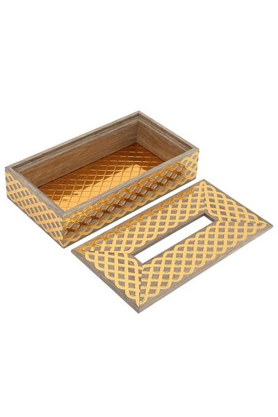 ALSAIF Wooden Tissue Box 23.5X13X6 Cm Gilded Engraving Beige