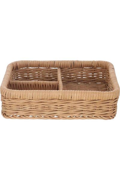 ALSAIF Wicker Basket 25X20X6.7 Cm Rectangular 3 Sections Brown